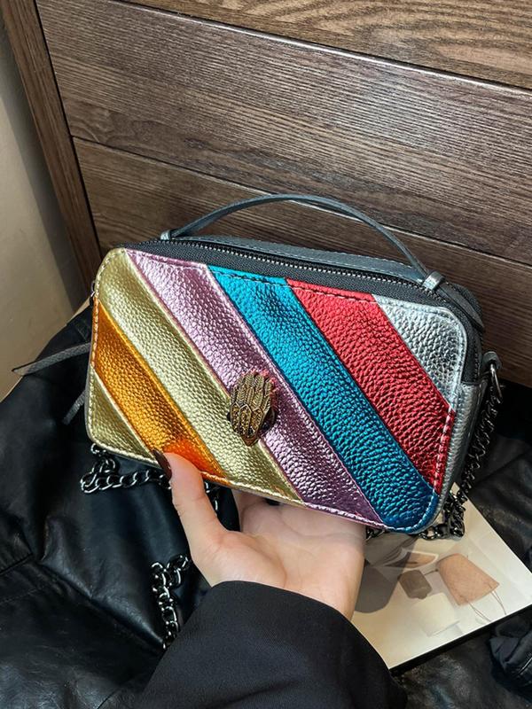 Fashion Colorful Striped Decorated Crossbody Bag, Casual PU Leather Zipper Shoulder Bag for Women, Trendy All-match Commuter Bag for Daily Used