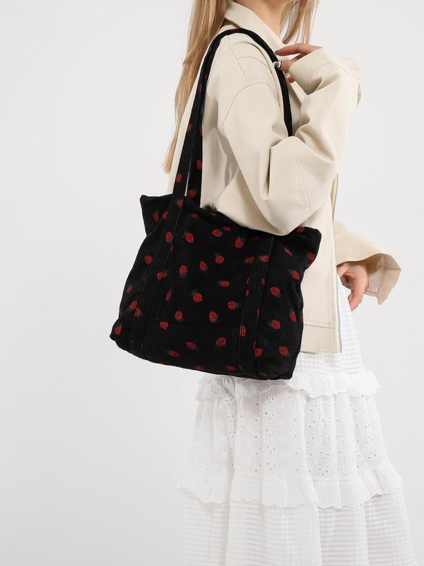 Strawberry Pattern Tote Bag, Casual Large Capacity Shoulder Bag for Women, Trendy All-match Bag for Daily Life