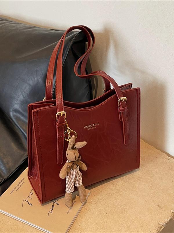 Women's Fashionable Rabbit Charm Design Tote Bag, Casual Pu Leather Shoulder Bag for Daily Used, Trendy Versatile High-quality Daily Commuting Bag