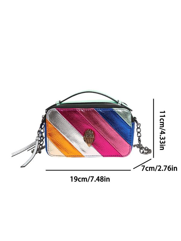 Fashion Colorful Striped Decorated Crossbody Bag, Casual PU Leather Zipper Shoulder Bag for Women, Trendy All-match Commuter Bag for Daily Used