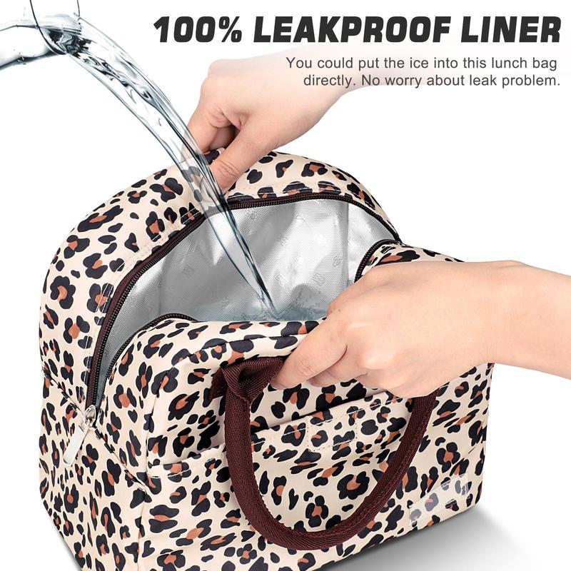 Leopard Print Bento Bag, 1 Count Reusable Lunch Bag with Handle & Strap, Insulated Lunch Bag for Office Outdoor School Picnic