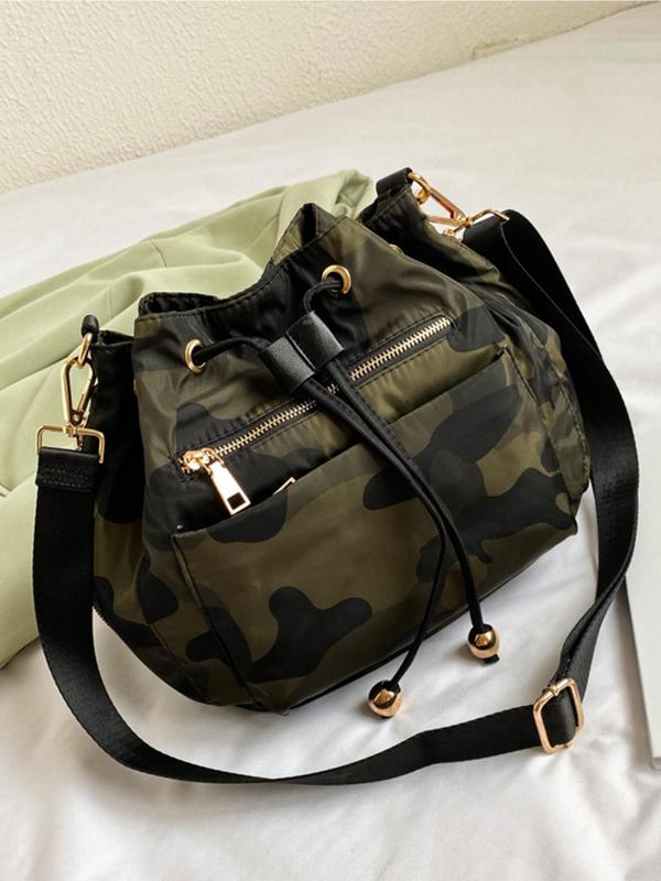 Fashion Camo Pattern Zipper Crossbody Bag, Casual Large Capacity Shoulder Bag for Women & Men, Casual Trendy Versatile High-quality Daily Commuting Bag