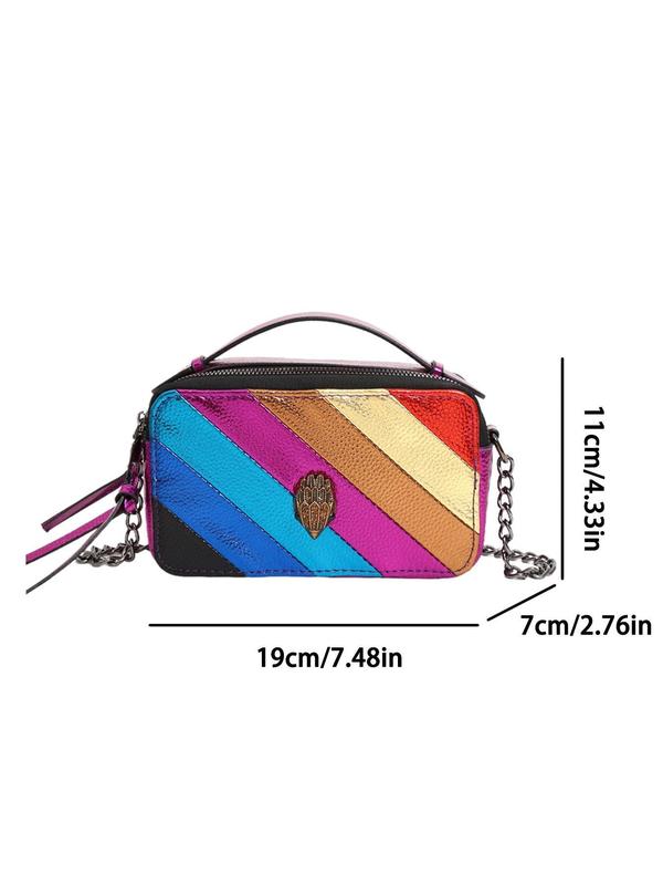 Fashion Colorful Striped Decorated Crossbody Bag, Casual PU Leather Zipper Shoulder Bag for Women, Trendy All-match Commuter Bag for Daily Used