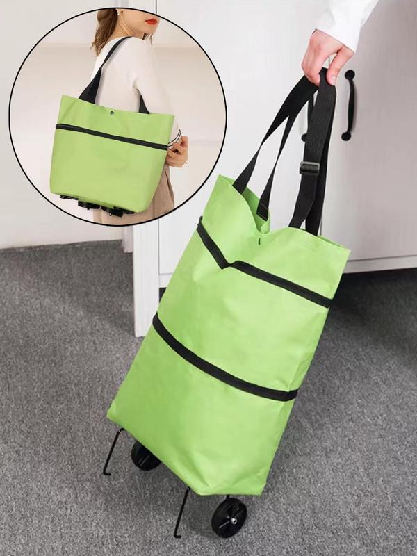 Foldable Reusable Shopper Bag, Large Capacity Grocery Organizer Food Vegetables Handbag, Shoulder Shopping Bag with Wheels for Women & Men