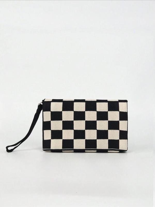 Women's Checkerboard Pattern Wristlet, Casual Versatile Clutch Bag for Daily Used, Trendy All-match Bag for Commuters and Students