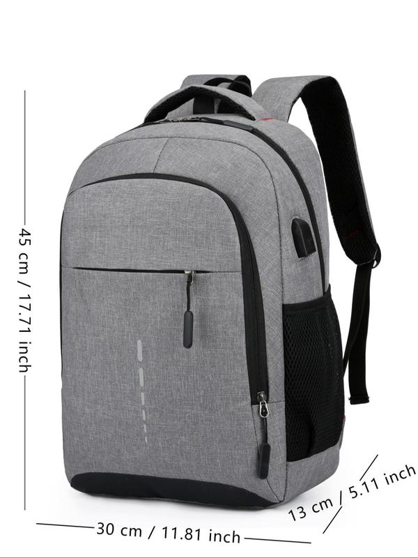 Men's Summer Business Simple Plain Texture Zipper Backpack for College, Casual Lightweight Large Capacity Travel Backpack for Men & Women, with Usb Port, Nylon Waterproof Laptop Bag