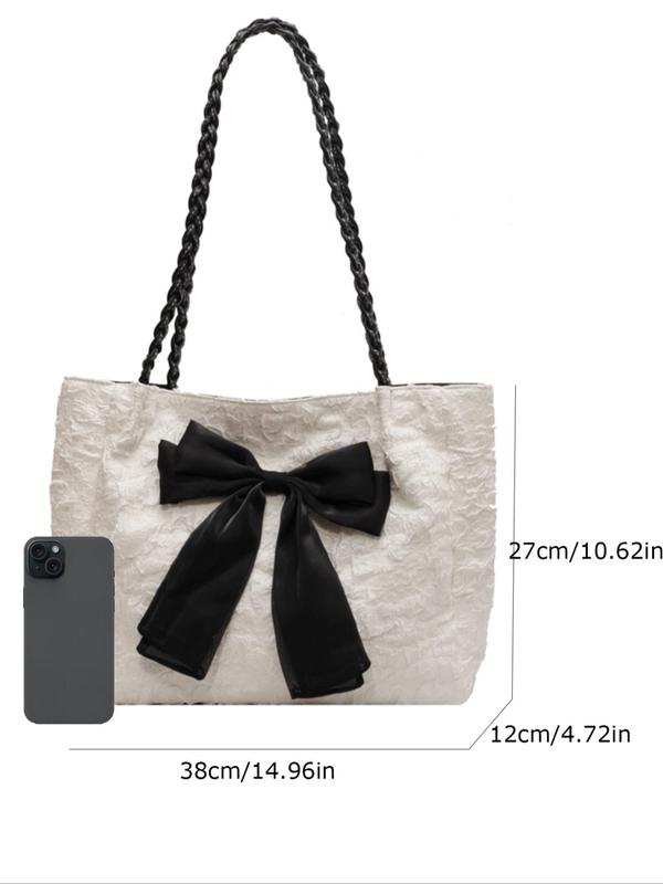 Women's Bow Decor Tote Bag, Fashionable Large Capacity Commuter Shoulder Bag for Daily Used, Casual Trendy Versatile High-quality Daily Commuting Bag, Girl Fashionable Shopping Bag