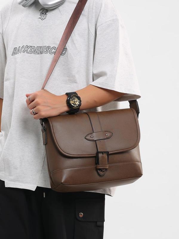 Men's Fashionable Patchwork Pattern Crossbody Bag, Casual PU Leather Shoulder Bag for Work & Daily Used, Trendy Versatile High-quality Daily Commuting Bag