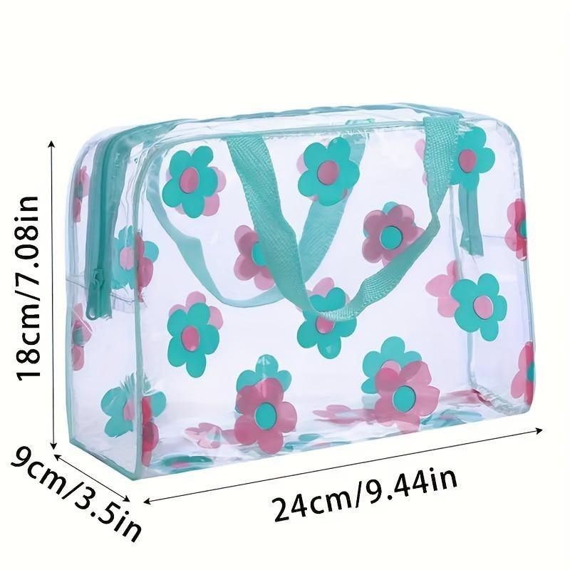 Flower Pattern Clear Makeup Bag Set, 3 Counts set Waterproof Portable Storage Bag, Cosmetic Bag, Travel Toiletry Bag, Storage Organizer for Home & Travel