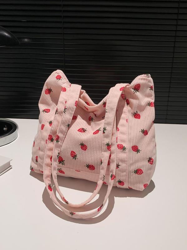 Strawberry Pattern Tote Bag, Casual Large Capacity Shoulder Bag for Women, Trendy All-match Bag for Daily Life