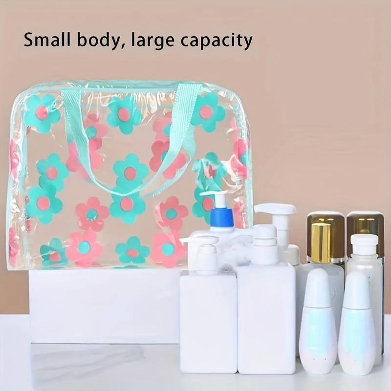 Flower Pattern Clear Makeup Bag Set, 3 Counts set Waterproof Portable Storage Bag, Cosmetic Bag, Travel Toiletry Bag, Storage Organizer for Home & Travel