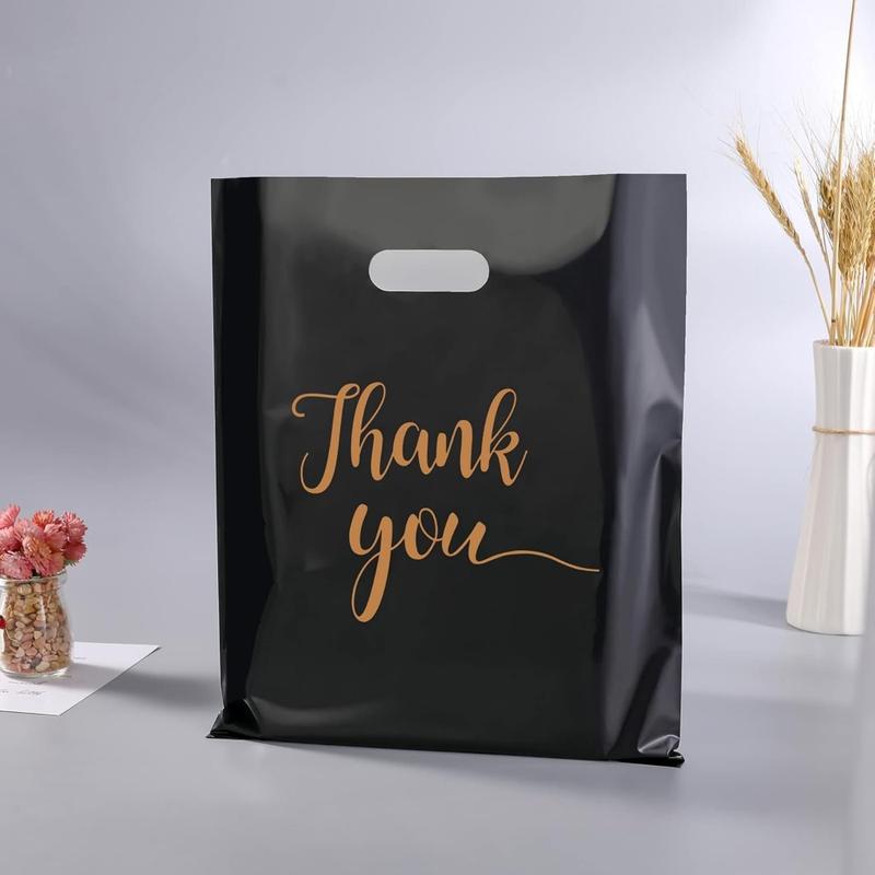 100Packs Thank You Merchandise Bags, Extra Thick 2.36Mil 12x15In Retail Plastic Shopping Bags for Small Business Stores Boutique Clothes, Reusable Gift Bags Plastic Bags with Handle