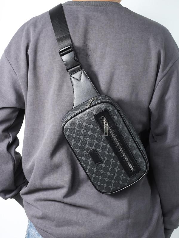 Men's All Over Presbyopia Print Patched Design Zipper Sling Bag, Men's Designer Bags, Casual Luxury Designer Sling Bag Daily, Summer Trendy Crossbody Bags for Men Chest Commuting Bag As Gift, Fall Outfits, Fall Freshness