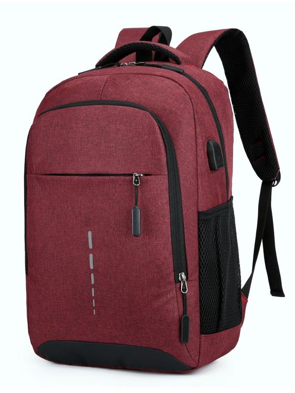 Men's Summer Business Simple Plain Texture Zipper Backpack for College, Casual Lightweight Large Capacity Travel Backpack for Men & Women, with Usb Port, Nylon Waterproof Laptop Bag