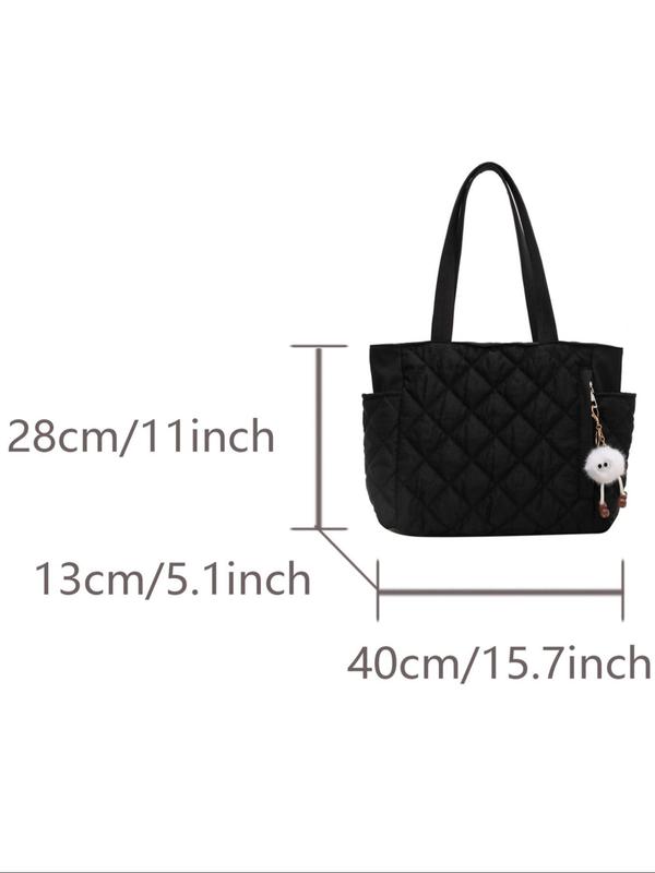 Women's Solid Quilted Tote Bag, Fashionable Large Capacity Shoulder Bag for Daily Commute, Casual Trendy Versatile High-quality Daily Commuting Bag