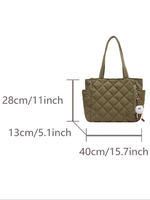 Women's Solid Quilted Tote Bag, Fashionable Large Capacity Shoulder Bag for Daily Commute, Casual Trendy Versatile High-quality Daily Commuting Bag