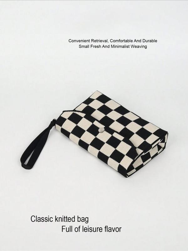 Women's Checkerboard Pattern Wristlet, Casual Versatile Clutch Bag for Daily Used, Trendy All-match Bag for Commuters and Students