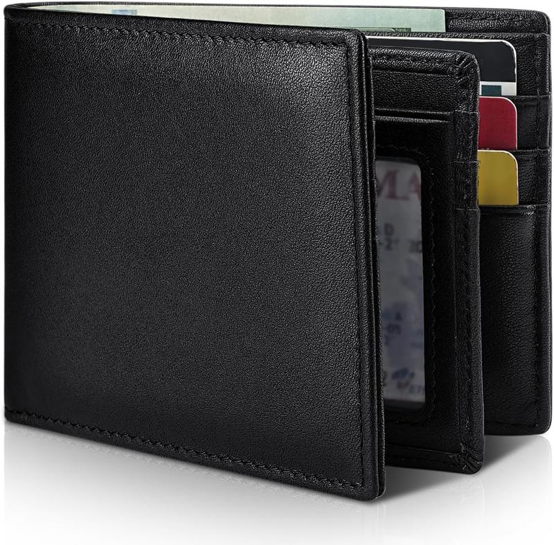 Mens Wallet Bifold Genuine Leather RFID Blocking Wallet for Men, 1 ID Window 13 Card Holders, Gift Box