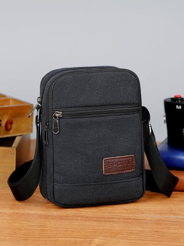 Men's Casual Solid Color Patched Design Crossbody Bag, Fashionable Zipper Shoulder Bag for Daily Used, Casual Trendy Versatile High-quality Daily Commuting Bag