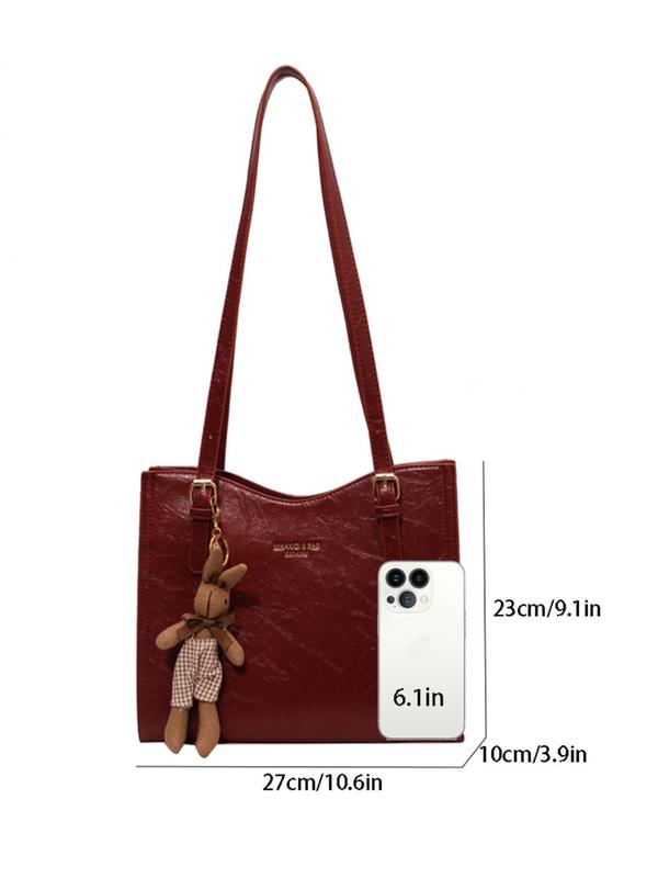 Women's Fashionable Rabbit Charm Design Tote Bag, Casual Pu Leather Shoulder Bag for Daily Used, Trendy Versatile High-quality Daily Commuting Bag