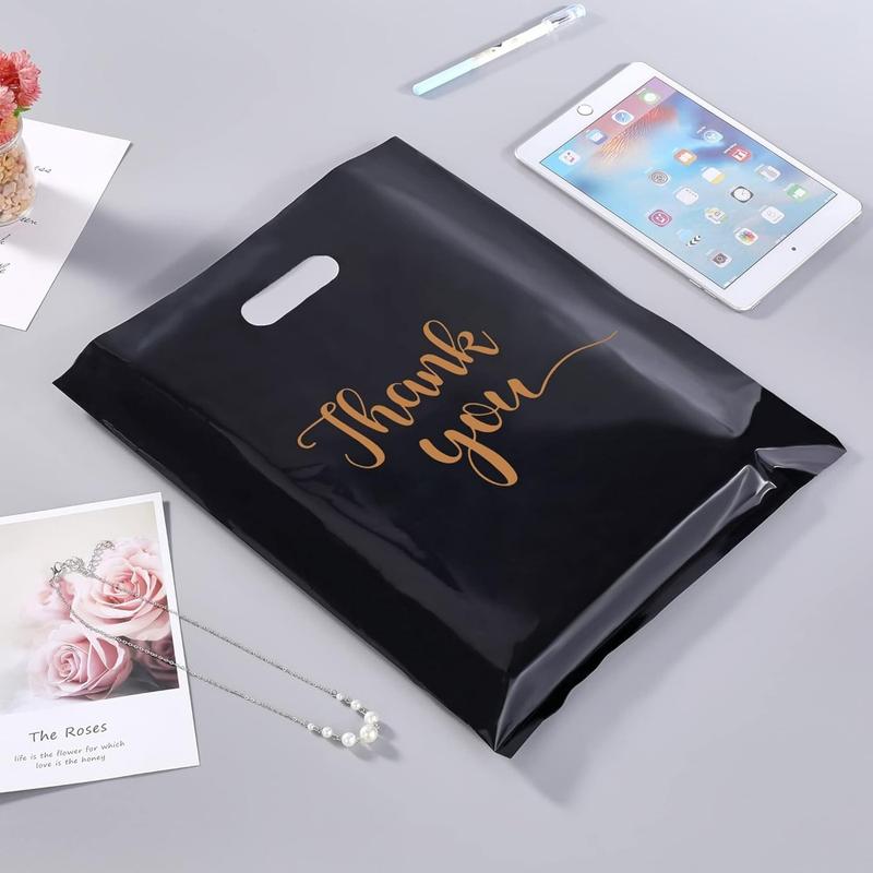 100Packs Thank You Merchandise Bags, Extra Thick 2.36Mil 12x15In Retail Plastic Shopping Bags for Small Business Stores Boutique Clothes, Reusable Gift Bags Plastic Bags with Handle