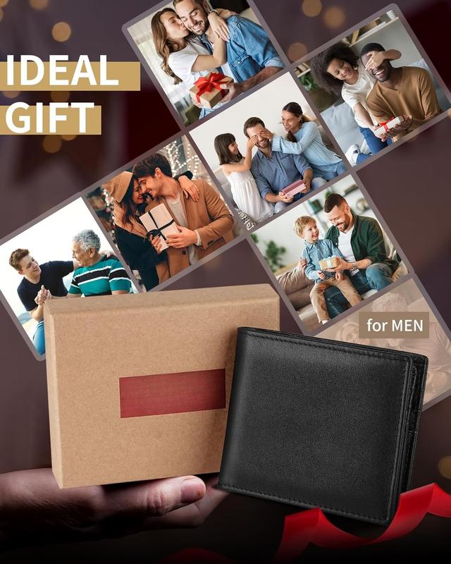 Mens Wallet Bifold Genuine Leather RFID Blocking Wallet for Men, 1 ID Window 13 Card Holders, Gift Box