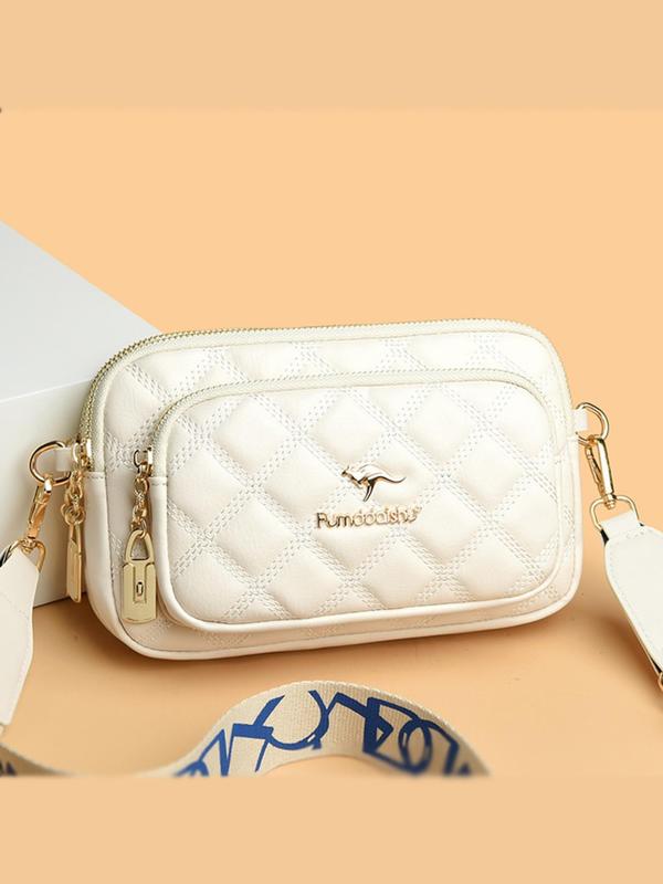 Women's Letter Design Rhombus Embossed Crossbody Bag for Gift, Summer All-match Solid Color Square Bag with Wide Strap, Small Bag for Girl Daily Use, Fall Outfits, Fall Freshness