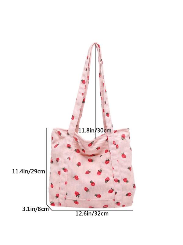 Strawberry Pattern Tote Bag, Casual Large Capacity Shoulder Bag for Women, Trendy All-match Bag for Daily Life