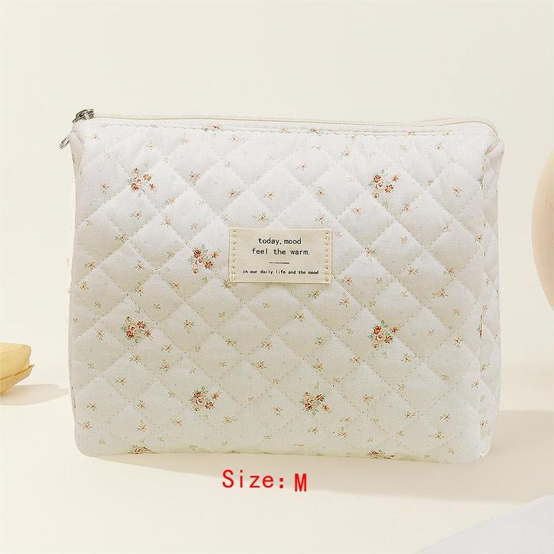 Floral Print Quilted Makeup Bag, Portable Lightweight Cosmetic Zipper Makeup Organizer Pouch for Outing & Travel, Cute Toiletry Bag for Women & Girls, Cruel Summer