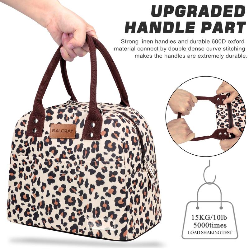 Leopard Print Bento Bag, 1 Count Reusable Lunch Bag with Handle & Strap, Insulated Lunch Bag for Office Outdoor School Picnic