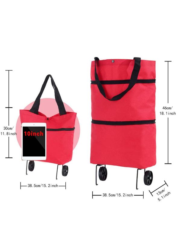 Foldable Reusable Shopper Bag, Large Capacity Grocery Organizer Food Vegetables Handbag, Shoulder Shopping Bag with Wheels for Women & Men