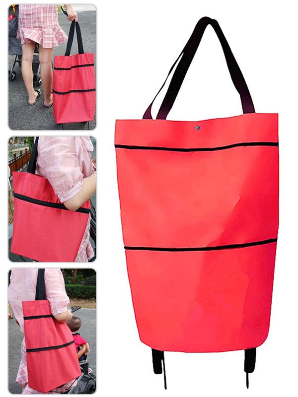 Foldable Reusable Shopper Bag, Large Capacity Grocery Organizer Food Vegetables Handbag, Shoulder Shopping Bag with Wheels for Women & Men