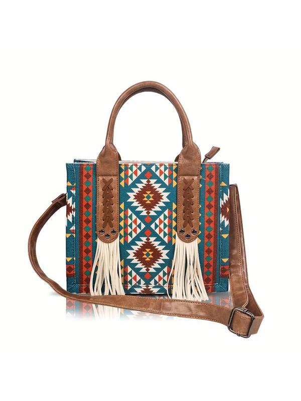 Boho Style Boho Pattern Tassel Tote Bag, Fashionable Large Capacity Shoulder Bag for Women, Casual Trendy Versatile High-quality Daily Commuting Bag, Girl Fashionable Bag