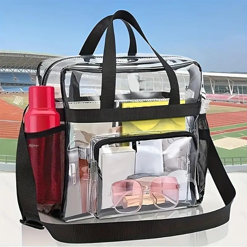 Clear Tote Bag with Stretchy Side Pocket, Waterproof Large Capacity Storage Handbag, Multi-use Shoulder Bag for Sports Outdoor