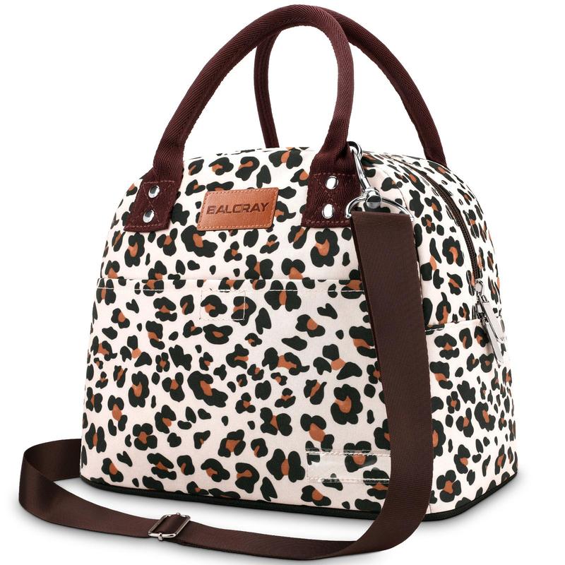 Leopard Print Bento Bag, 1 Count Reusable Lunch Bag with Handle & Strap, Insulated Lunch Bag for Office Outdoor School Picnic