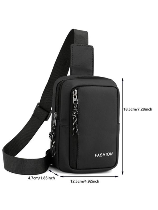 Men's Letter Pattern Zipper Belt Bag, Large Capacity Chest Bag, Fashionable and Versatile Sling Bag for Daily Used