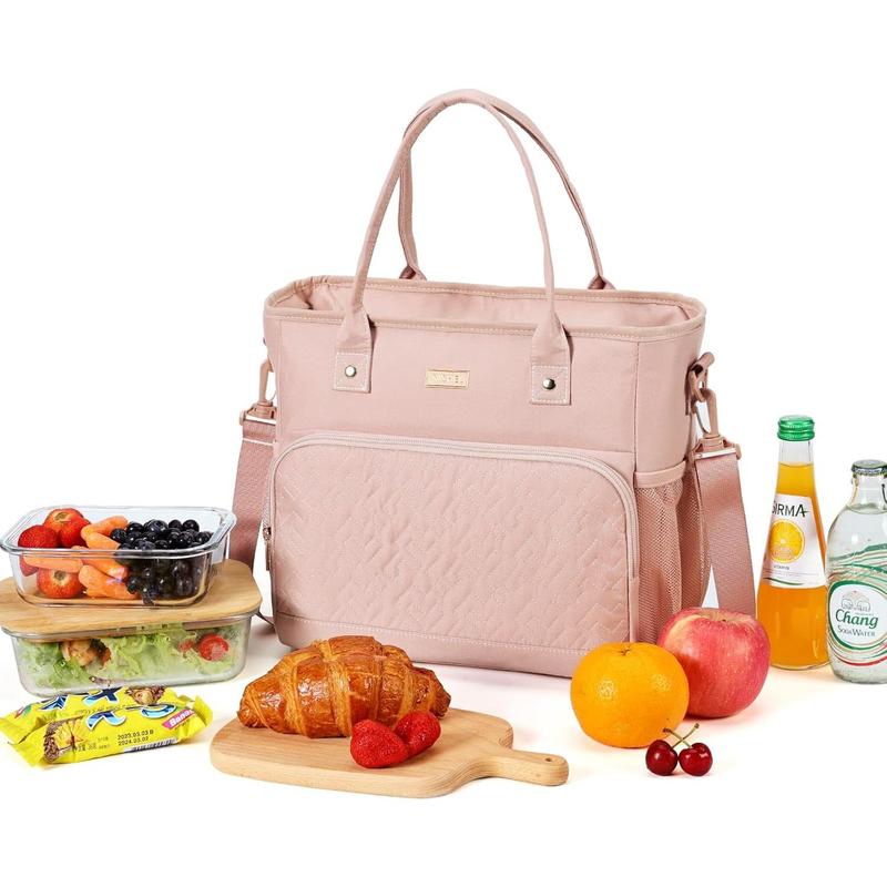 Lunch Box Large Capacity Lunch Bag for Women with Adjustable Shoulder Strap, Lunch Leak-proof Insulated Thermal Compartment, for Office Work Picnic Travel, Pink