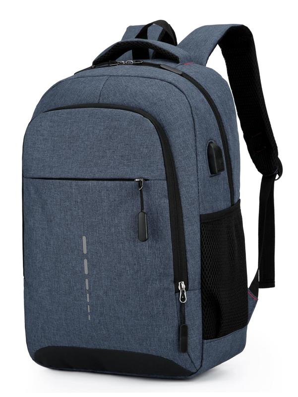 Men's Summer Business Simple Plain Texture Zipper Backpack for College, Casual Lightweight Large Capacity Travel Backpack for Men & Women, with Usb Port, Nylon Waterproof Laptop Bag