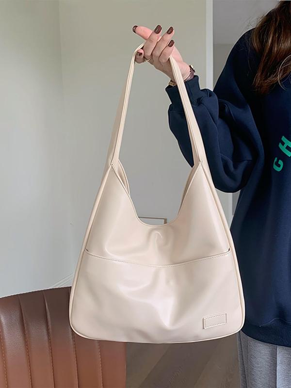 Summer Fall 2024 Trendy Solid Color Large Capacity Tote Bag for Women for Gift, Retro Everyday Designer Pu Leather Snap Handbag, Casual Back To School Shoulder Bag, Fall Outfits, Earthtone Fall Freshness Fall Outfits Fall Outfits 2024