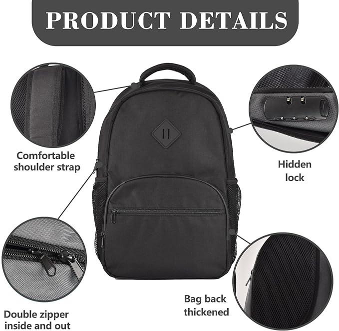 OZCHIN Backpack With Combination Lock Double Layer Sealed Zipper Classics Carbon Lined Travel Backpack Great Gifts for Men or Women (Black)