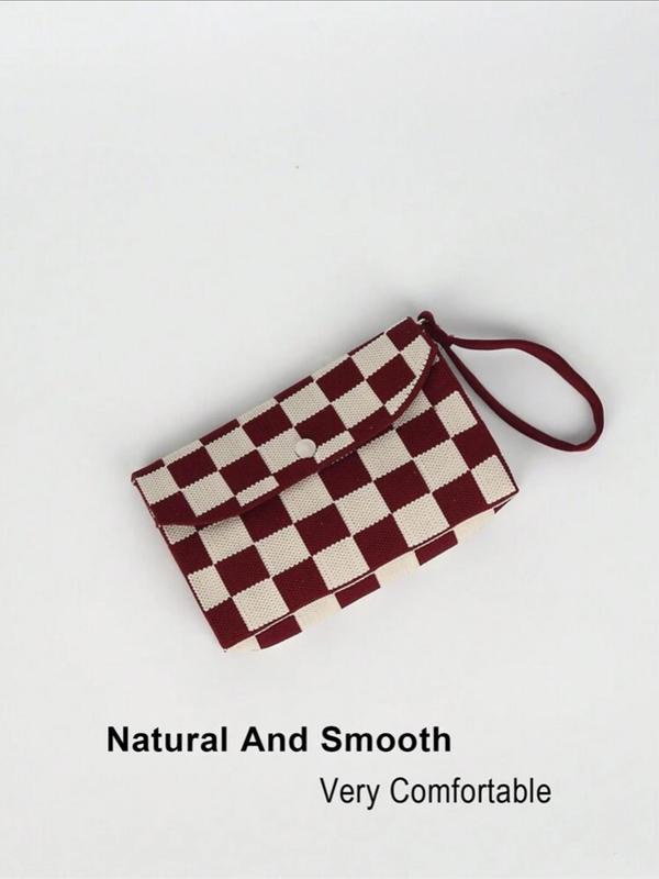 Women's Checkerboard Pattern Wristlet, Casual Versatile Clutch Bag for Daily Used, Trendy All-match Bag for Commuters and Students