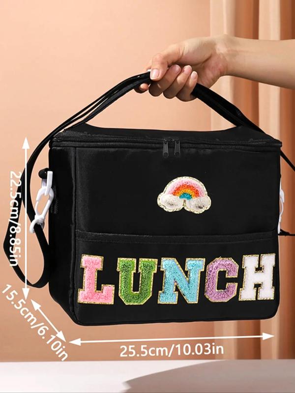 Cute Letter & Smile Face Pattern Lunch Bag, Large Capacity Zipper Lunch Bag with Adjustable Strap, Casual Lunch Bag for Outdoor Camping Picnic Travel