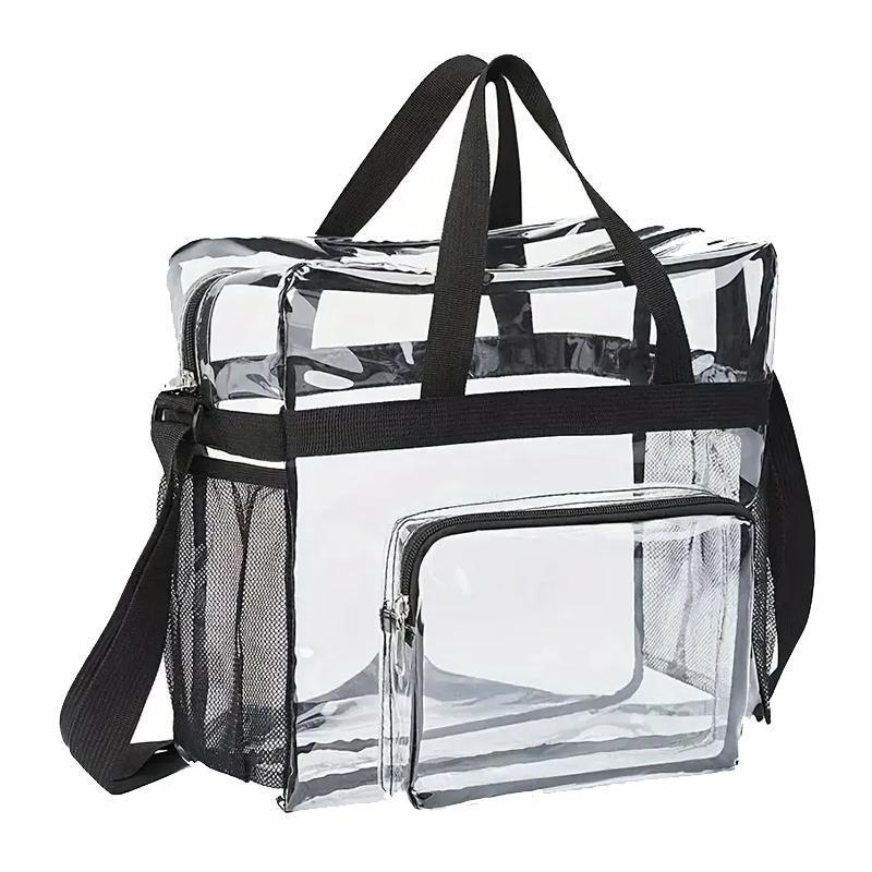 Clear Tote Bag with Stretchy Side Pocket, Waterproof Large Capacity Storage Handbag, Multi-use Shoulder Bag for Sports Outdoor