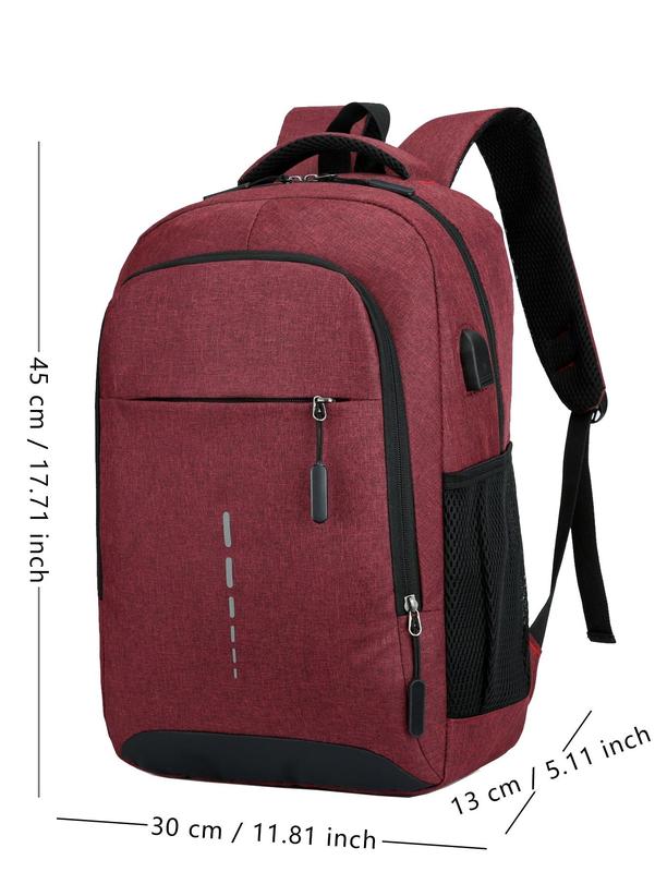 Men's Summer Business Simple Plain Texture Zipper Backpack for College, Casual Lightweight Large Capacity Travel Backpack for Men & Women, with Usb Port, Nylon Waterproof Laptop Bag