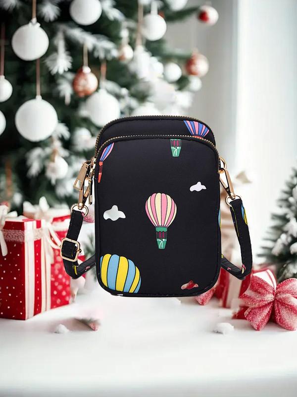 Women's Solid Color Cartoon Print Zipper Crossbody Bag, Fashionable Phone Wallet Bag for Daily Use, Casual Shoulder Bag for Work & Office, Mini Coin Purse Crossbody Bag, Fall Outfits, Fall Freshness