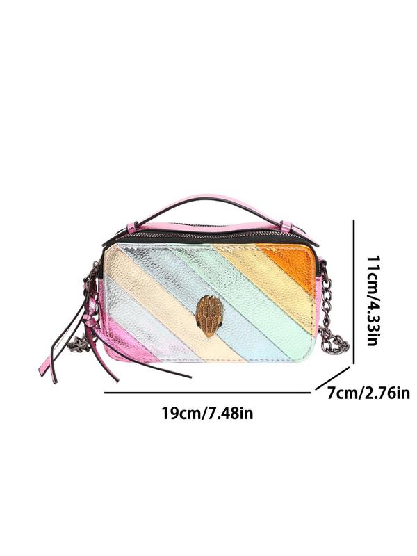 Fashion Colorful Striped Decorated Crossbody Bag, Casual PU Leather Zipper Shoulder Bag for Women, Trendy All-match Commuter Bag for Daily Used