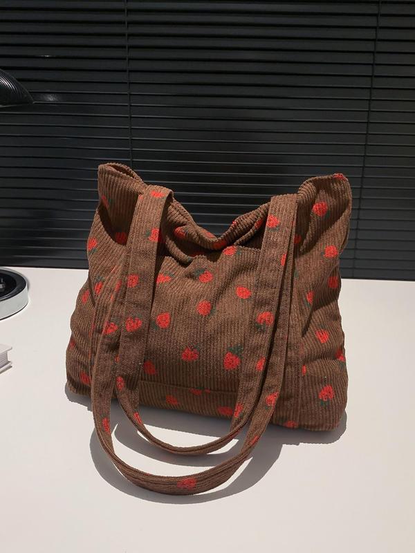 Strawberry Pattern Tote Bag, Casual Large Capacity Shoulder Bag for Women, Trendy All-match Bag for Daily Life