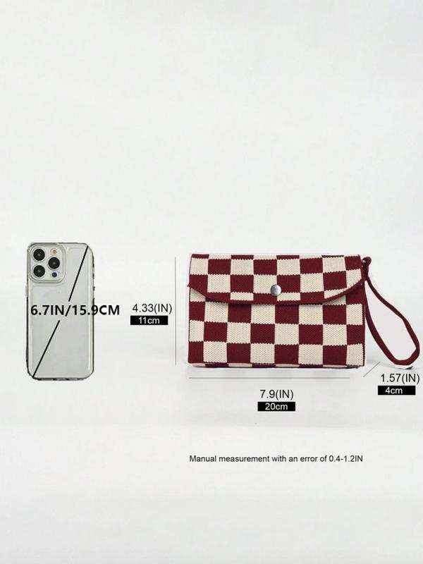 Women's Checkerboard Pattern Wristlet, Casual Versatile Clutch Bag for Daily Used, Trendy All-match Bag for Commuters and Students