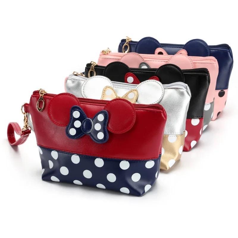 Mickey Bow Dot PU Travel Organizer Cosmetic Bag Fashion Makeup Bag Wash Toiletry Bag Quality Bag Organizer Beauty Case Transparent