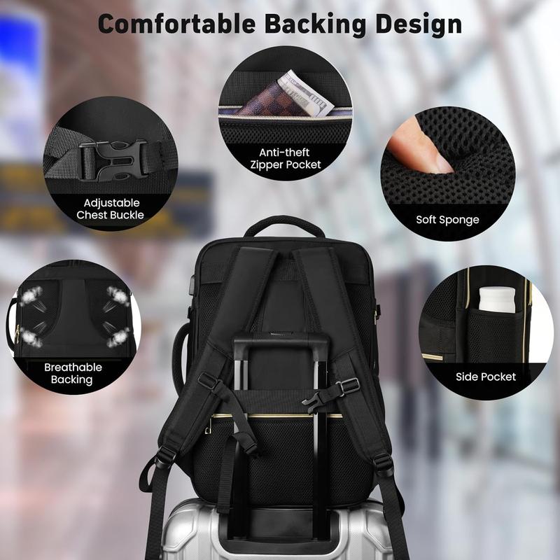 Travel Backpack for Women, Flight Approved Carry On Backpack, Large 40L Suitcase Backpacks with 3 Packing Cubes, Waterproof Luggage Bag Weekender Daypack Fit 17 Inch Laptop, Black